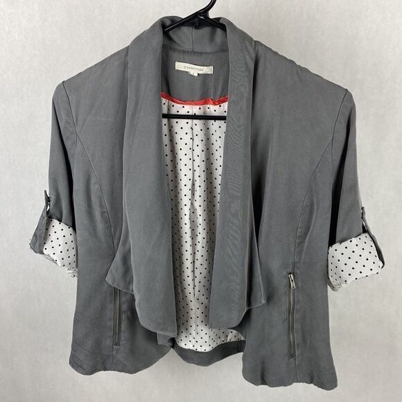 41 Hawthorn Gray Jacket Small Rolled Snap Sleeves Dot Contrast Draped Collar - Picture 1 of 8